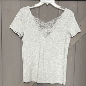 Gray Lace Trim V-Neck Women's Top